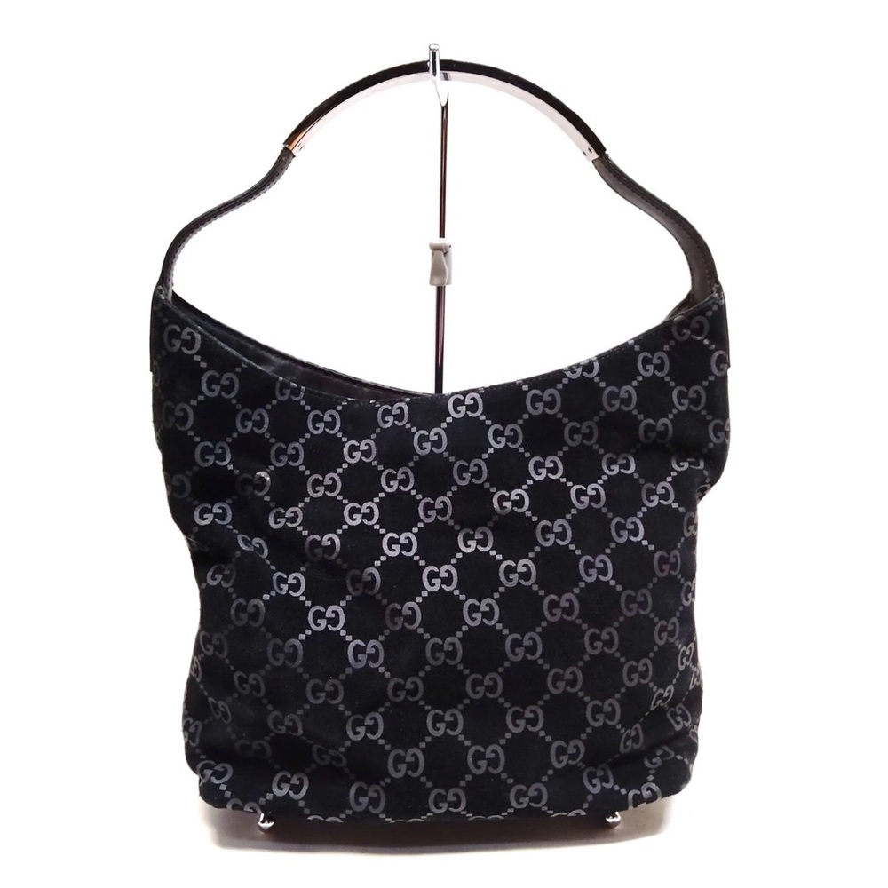 EUC Gucci Tom Ford Era Black Suede GG Monogram Shoulder Bag w/Metal on Strap